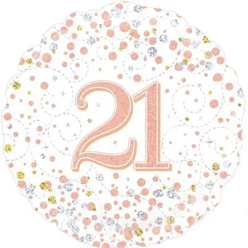 Happy 21st Sparkling Fizz Birthday White & Rose Gold 18-inch Holographic