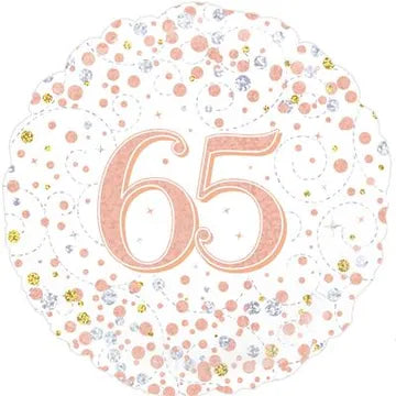 Happy 65th Sparkling Fizz Birthday White & Rose Gold 18-inch Holographic