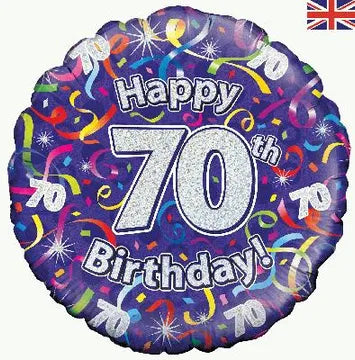 70th Birthday Streamers 18-Inch Holographic Foil Balloon
