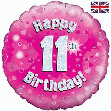 Happy 11th Birthday Pink Holographic 18" Balloon