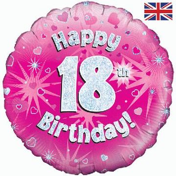 Happy 18th Birthday Pink Holographic 18" Balloon