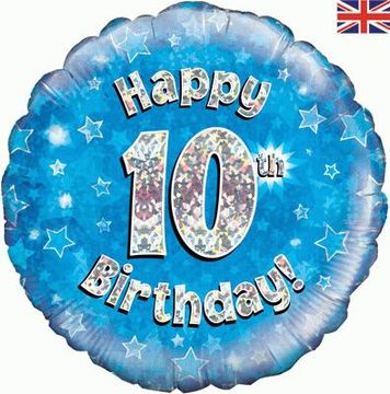 Happy 10th Birthday Blue Holographic 18" Balloon