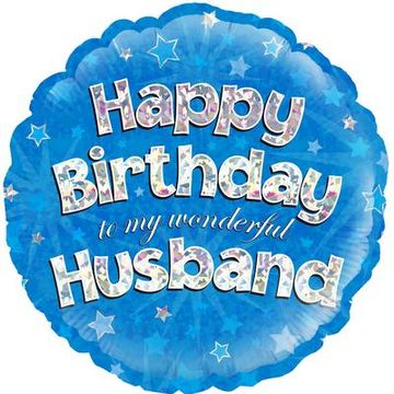 Happy Birthday Husband Blue Holographic 18" Balloon