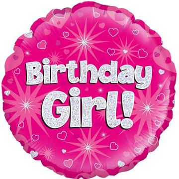 Birthday Girl Pink Holographic 18" Balloon