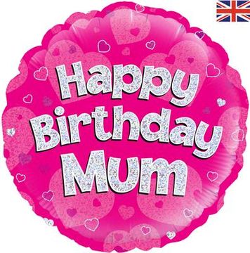 Happy Birthday Mum Pink Holographic 18" Balloon
