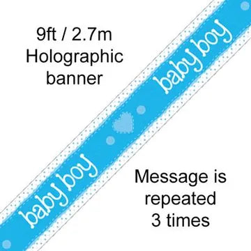 Baby Boy Holographic Blue Banner – 2.7m (9ft)