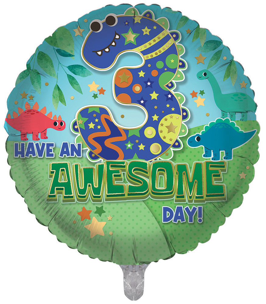 Awesome 3rd Birthday Boys Dino Double Sided 18-inch Foil balloon