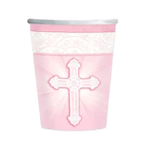 Religious Radiant Cross 9oz Paper Cups - 9oz Pink