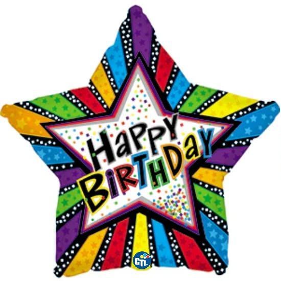 CTI Birthday Stripes with Stars 17" Foil Balloon