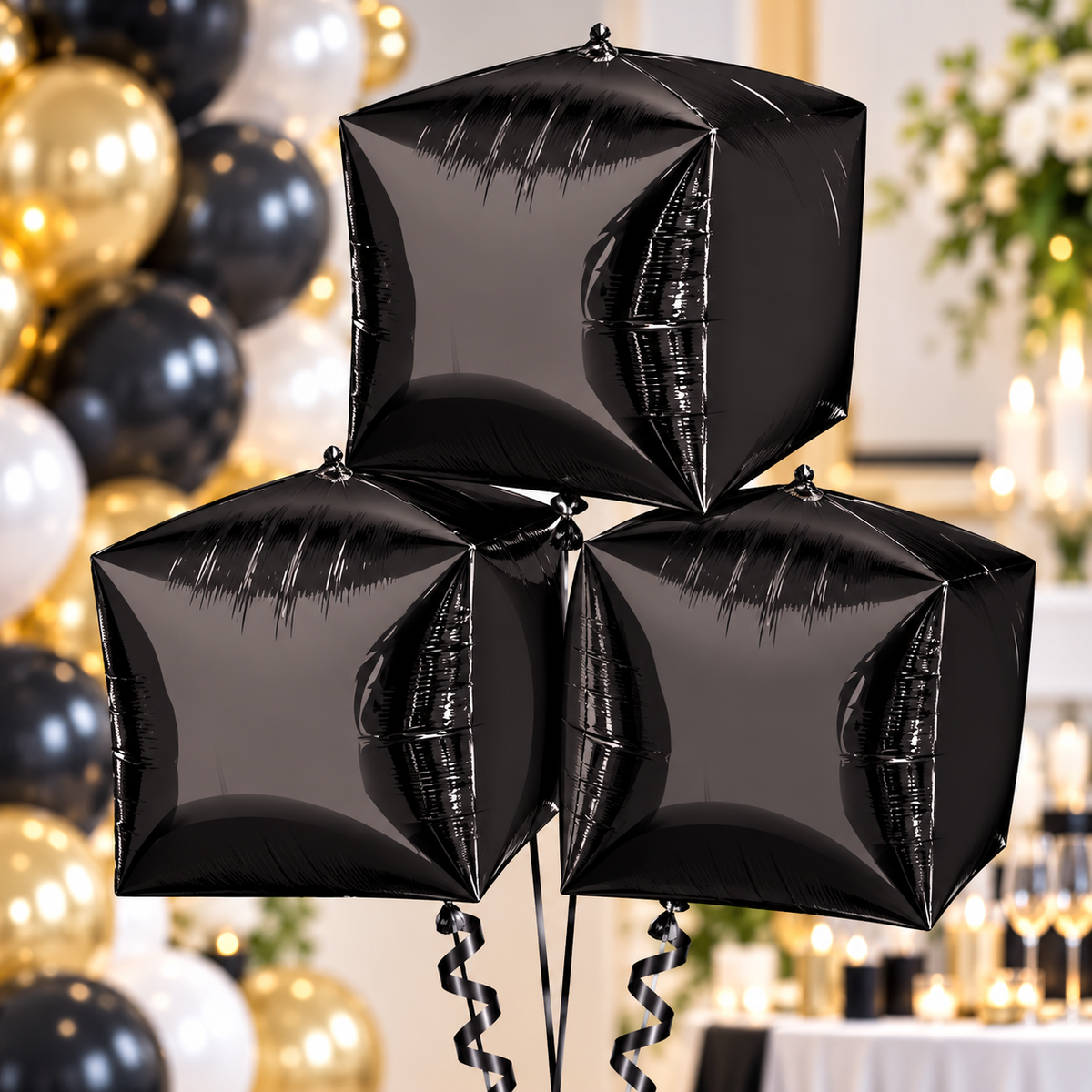 Anagram 15" Black Cubez Foil Balloons – Pack of 3