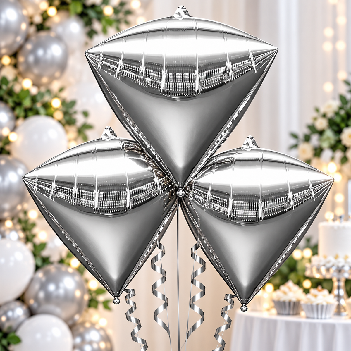 Anagram 15" x 17" Silver Diamondz Foil Balloons – Pack of 3