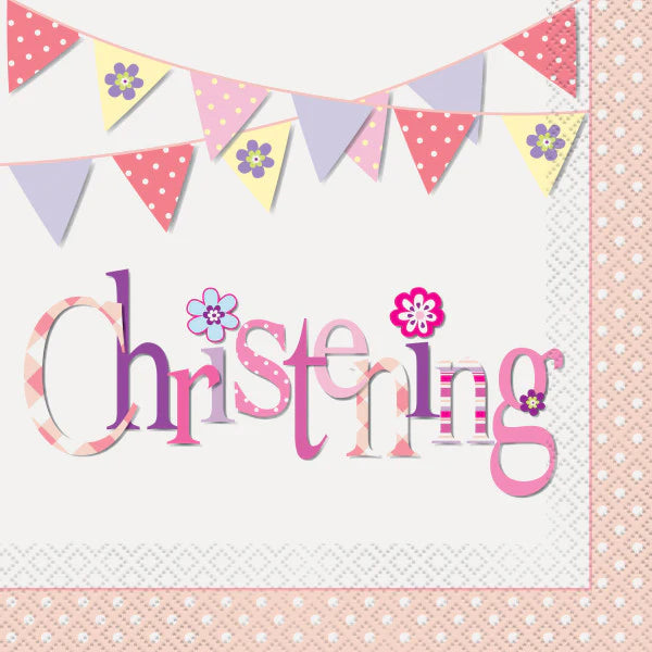 Pink Bunting Christening Luncheon 2-ply Napkins 16ct