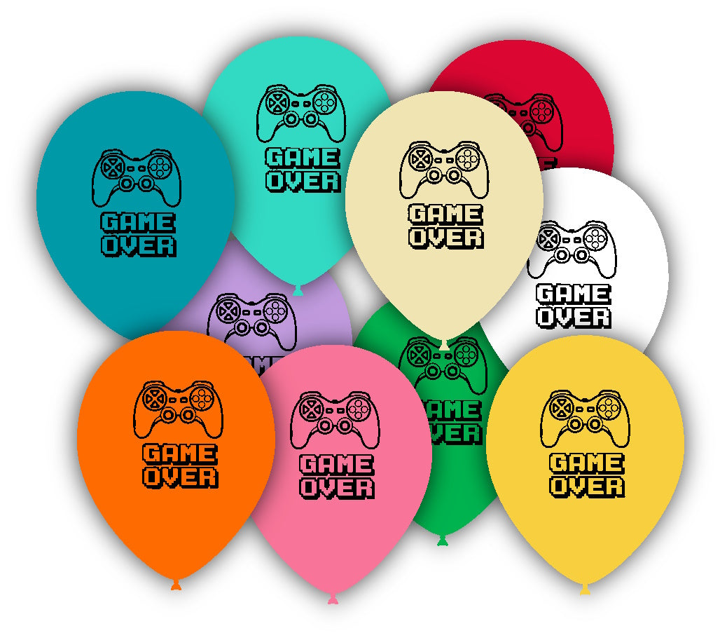 Game Over Controller Latex Balloons Assortment Colours 10pc