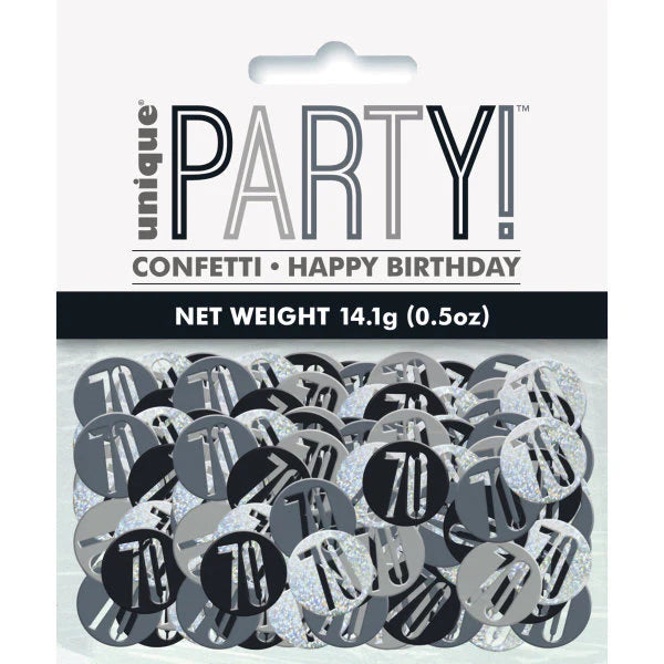 Black & Silver Glitz 70th Birthday Confetti 14g