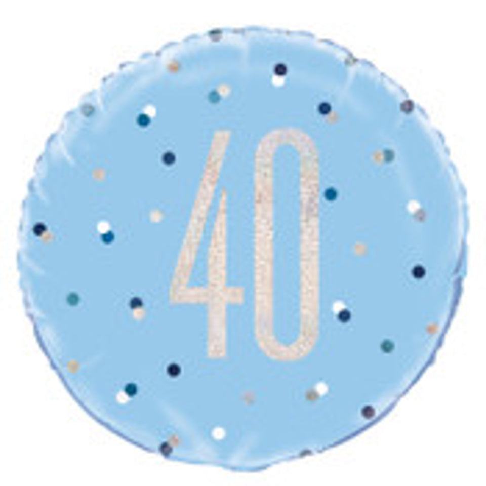 Blue Confetti Age 40 Round Mylar 18-inch Balloon