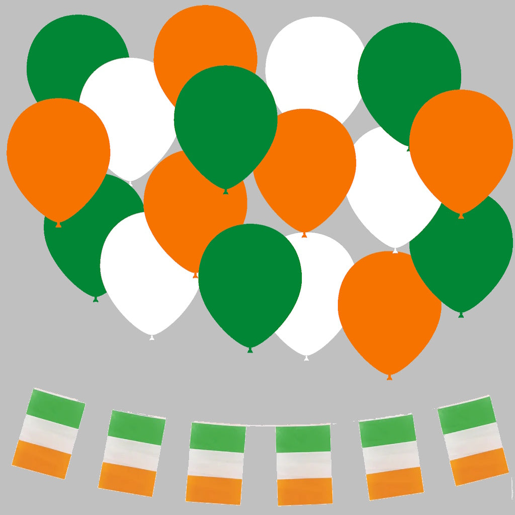 10M 20 Flag Bunting & 24pc x 12" Balloons (Ireland)