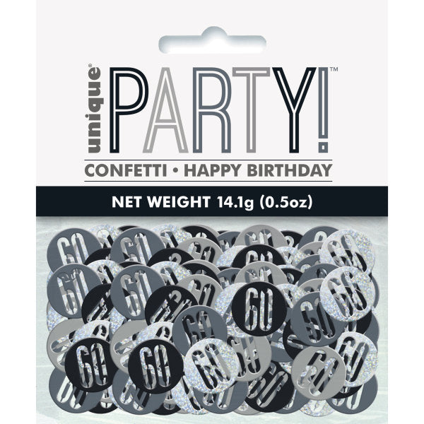 Black & Silver Glitz 60th Birthday Confetti 14g