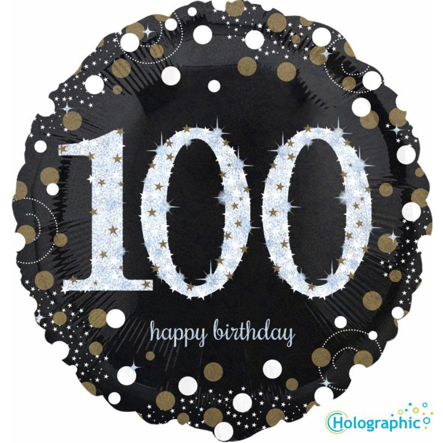 100th Happy Birthday Sparkling Black & Silver Holographic 18-inch Foil Balloon