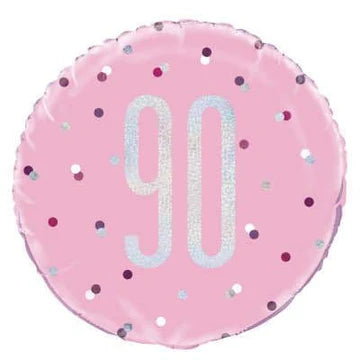 Pink Confetti Age 90 Round Mylar 18-inch Balloon