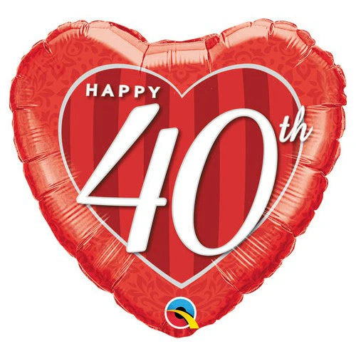 Happy 40th Damask 18-inch Heart Anniversary Balloon