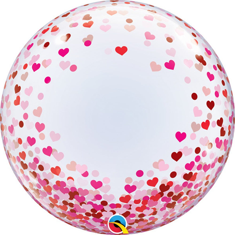 Qualatex Deco Red & Pink Confetti Hearts 24"/61cm Bubble Balloon