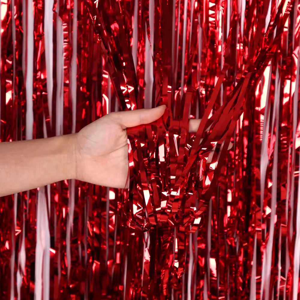 Metallic Red Foil Shimmer Curtain 3ft x 8ft (92cm x 244cm)
