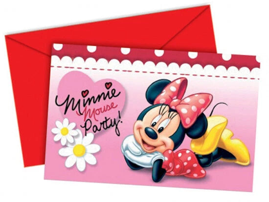Disney Minnie Mouse Polka Dots Party Invitations x 6
