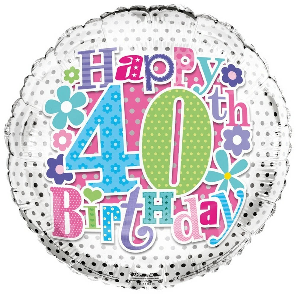 Simon Elvin Happy 40th Birthday Female Flowers 18" Foil Balloon