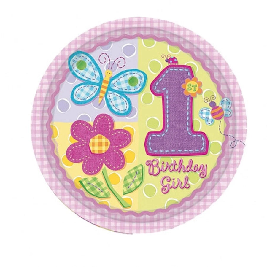 Hugs & Stitches 1st Birthday Girl 20cm Party Plates 8ct