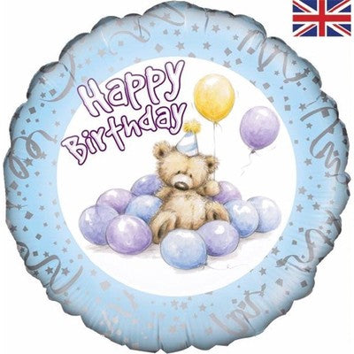 18In Happy B/Day Bear Blue Foil Birthday Balloon