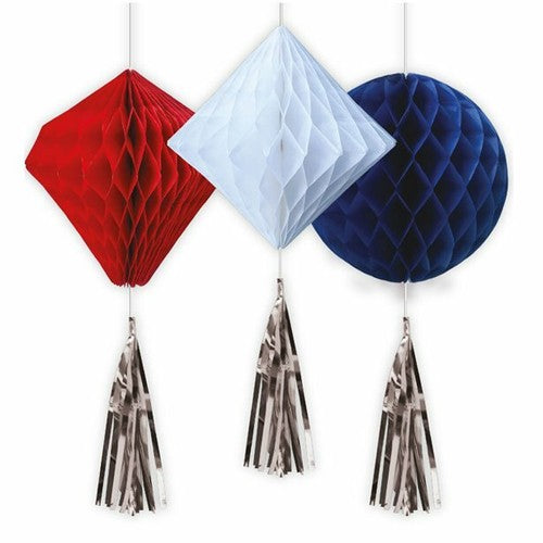 Amscan UK Red, White & Blue Honeycomb Decorations 45cm x 18cm (3pc)