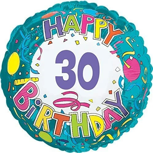 30th Confetti & Streamers 18-Inch Foil Balloon