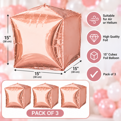 Anagram 15" Rose Gold Cubez Foil Balloons – Pack of 3