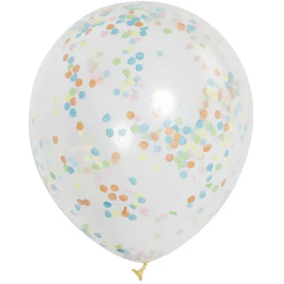 Unique Clear with Multicoloured Confetti 12" Latex Balloons 6ct