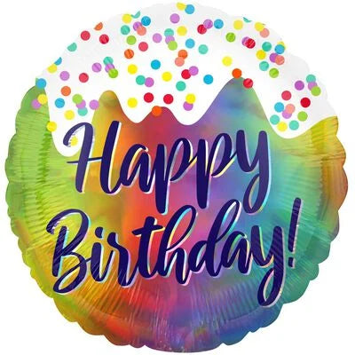 Anagram Happy Birthday Frosted Confetti 18" Holographic Foil Balloon