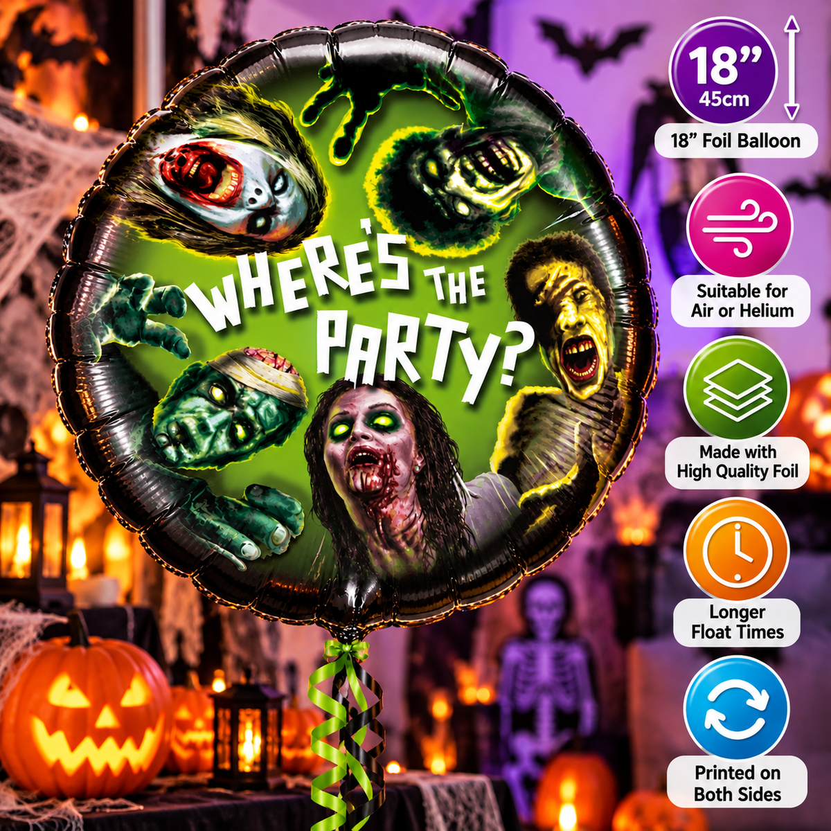 Zombie Halloween 18" Foil Balloon Where's the Party – Air or Helium