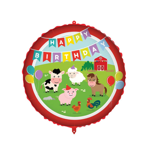 Happy Birthday Farm Animals 18" Foil Balloon w/weight