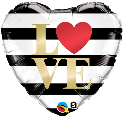 Qualatex Love Black & White Stripe 18" Heart Foil Balloon