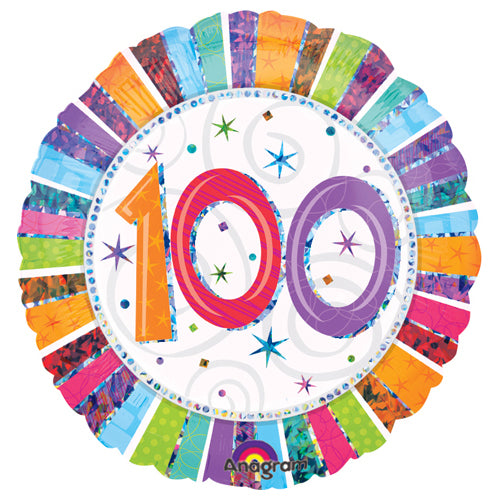 100th Birthday Radiant Colour Blast 18-inch Foil Balloon