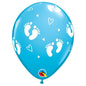 Qualatex Baby Footprints & Hearts Robin's Egg Blue 11" Latex Balloons 25Pc/Bag
