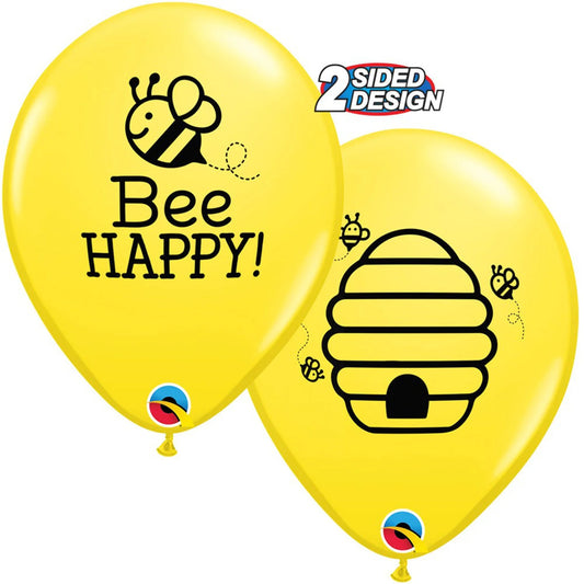 Qualatex Bee Happy Double Sided Yellow 11" Latex Balloons 25Pc/Bag