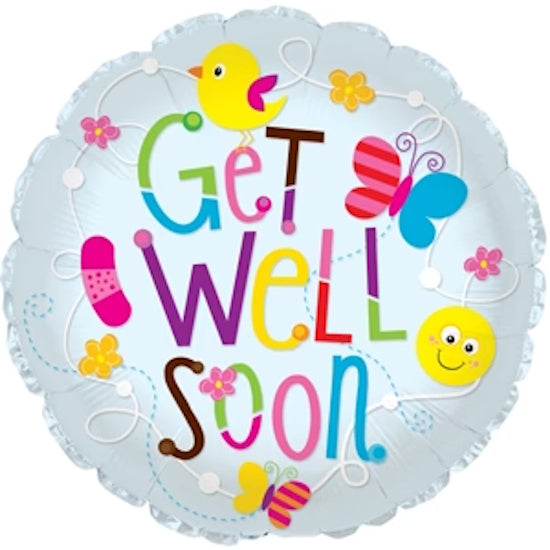 CTI Get Well Soon Birds & Butterflies 2-Sided 24" Foil Balloon