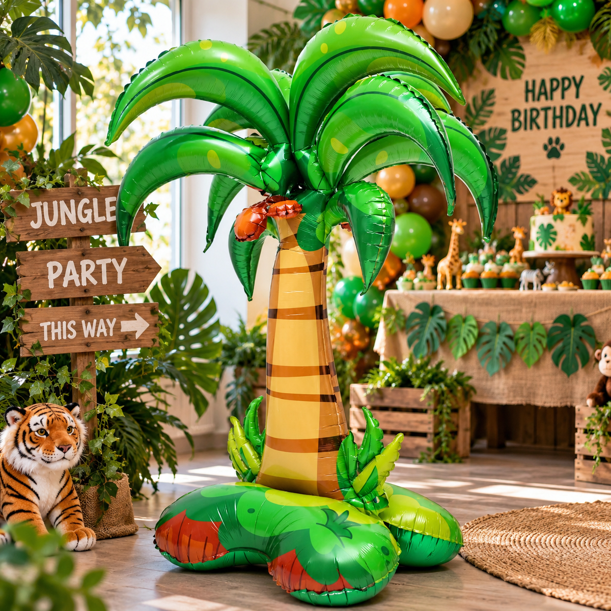 Freestanding Palm Tree Foil Balloon 132cm x 90cm Tropical Jungle Party Decoration