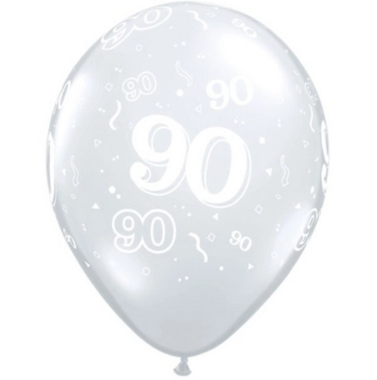 Qualatex 90th Diamond Clear All Round Printed Latex Balloons 25Pc/Bag