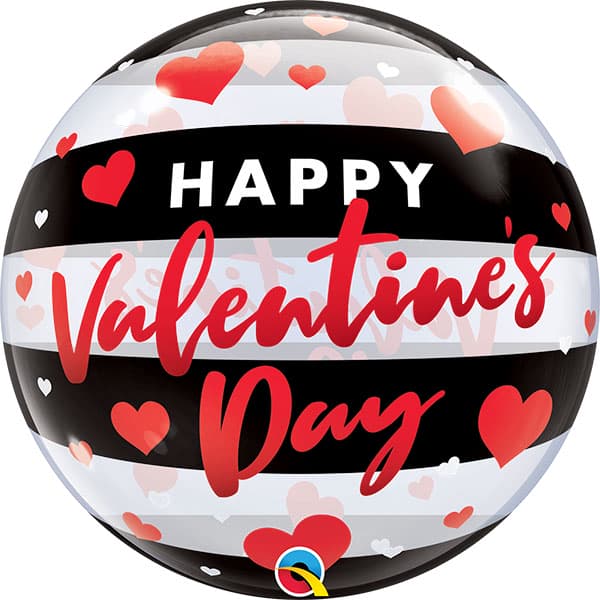 Qualatex Valentines Day Black Stripes 22"/56cm Bubble Balloon