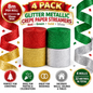 4 Pack Glitter Metallic Crepe Paper Streamers 8m x 35mm Red Green Gold Silver