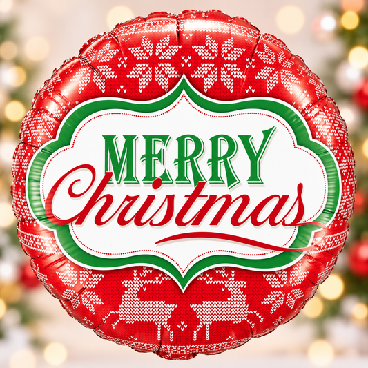Qualatex 18" Red Merry Christmas Nordic Foil Balloon – Air or Helium
