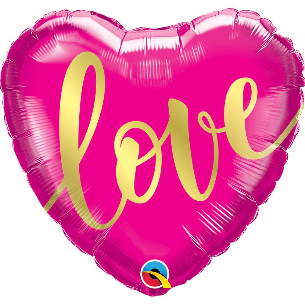 Qualatex Hot Pink & Gold Love 18" Heart Foil Balloon