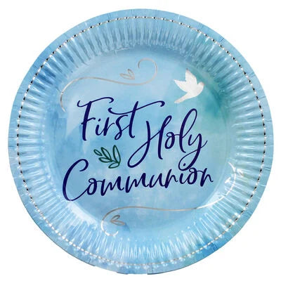 Blue First Holy Communion Paper Plates - 8 Pack