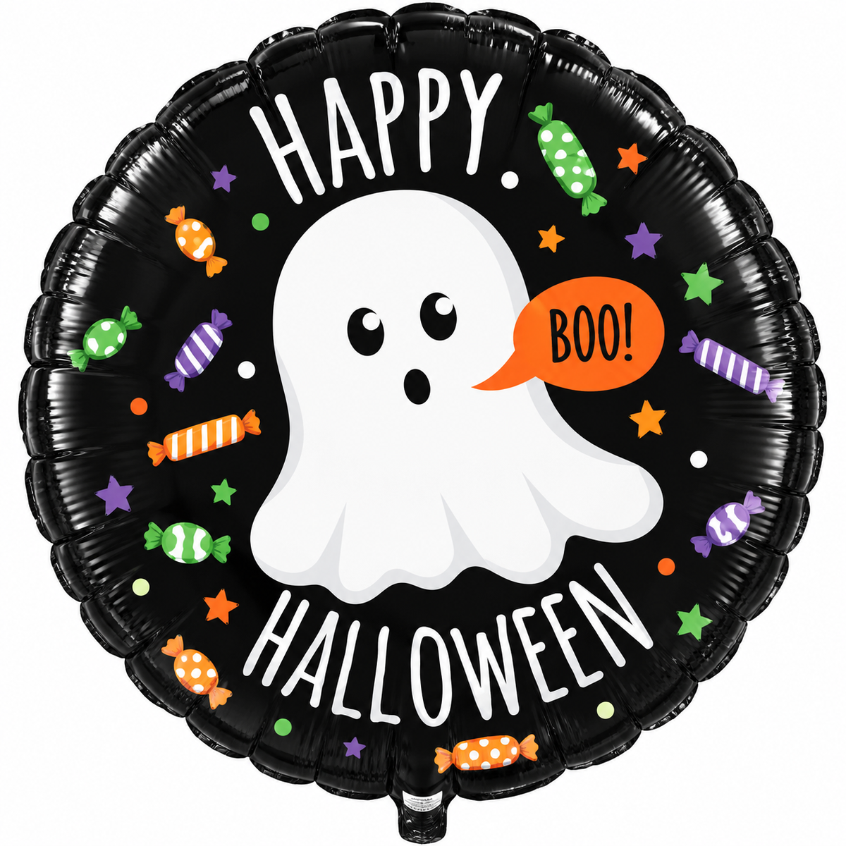 Ghostly Candies Happy Halloween 18" Foil Balloon – Ghost & Sweets Party Decoration